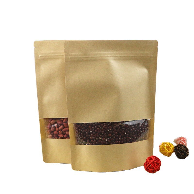 牛皮纸亚膜防潮袋开窗咖啡袋自封自立干果袋茶叶袋厂家不带阀