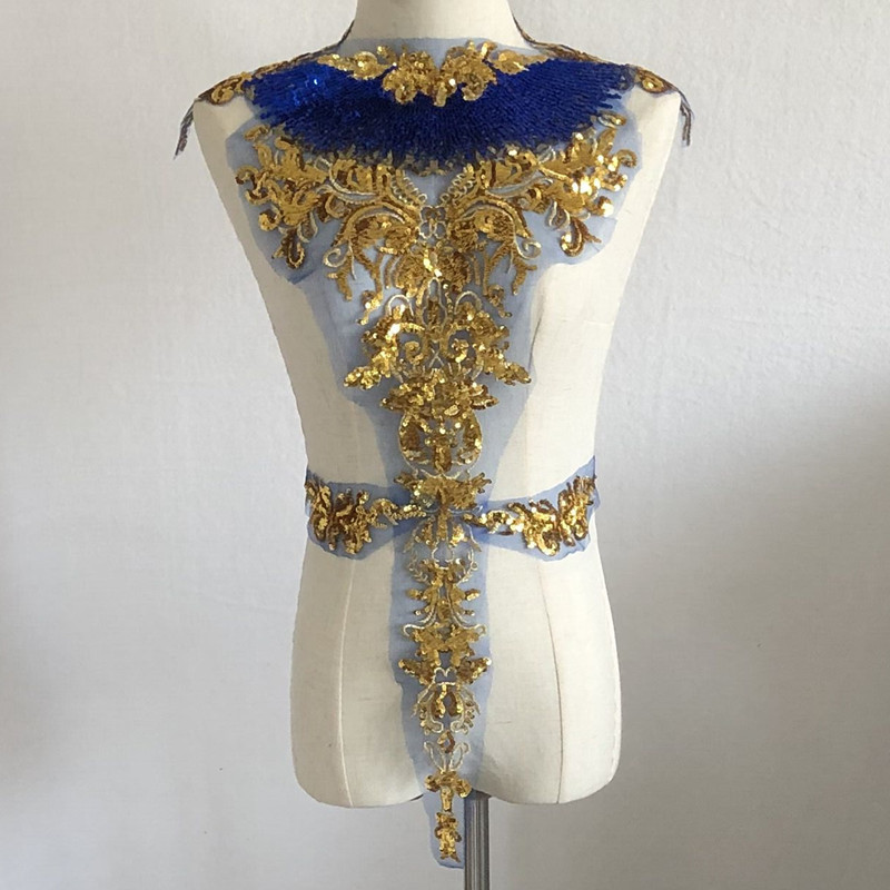 De gama alta de oro de lentejuelas de malla de encaje bordado pegatinas de tela ropa vestido de Decoración Accesorios de parche grande un Conjunto de 6 DIY