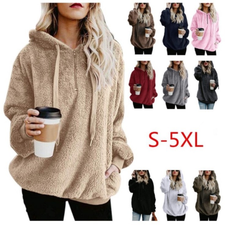 8763 #2020 Amazon AliExpress popular europeo y americano de manga larga con capucha de color sólido suéter de las mujeres suéter chaqueta image 1