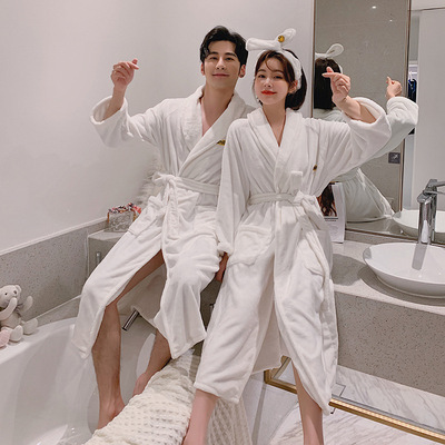 来样加工秋冬季刺绣花边法兰绒睡袍加厚加长珊瑚绒浴袍女笑脸睡衣|ms