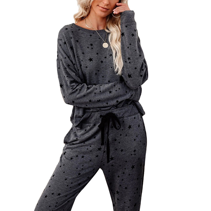 autumn and winter printed long-sleeved round neck casual loose sweater suit NSKX9678