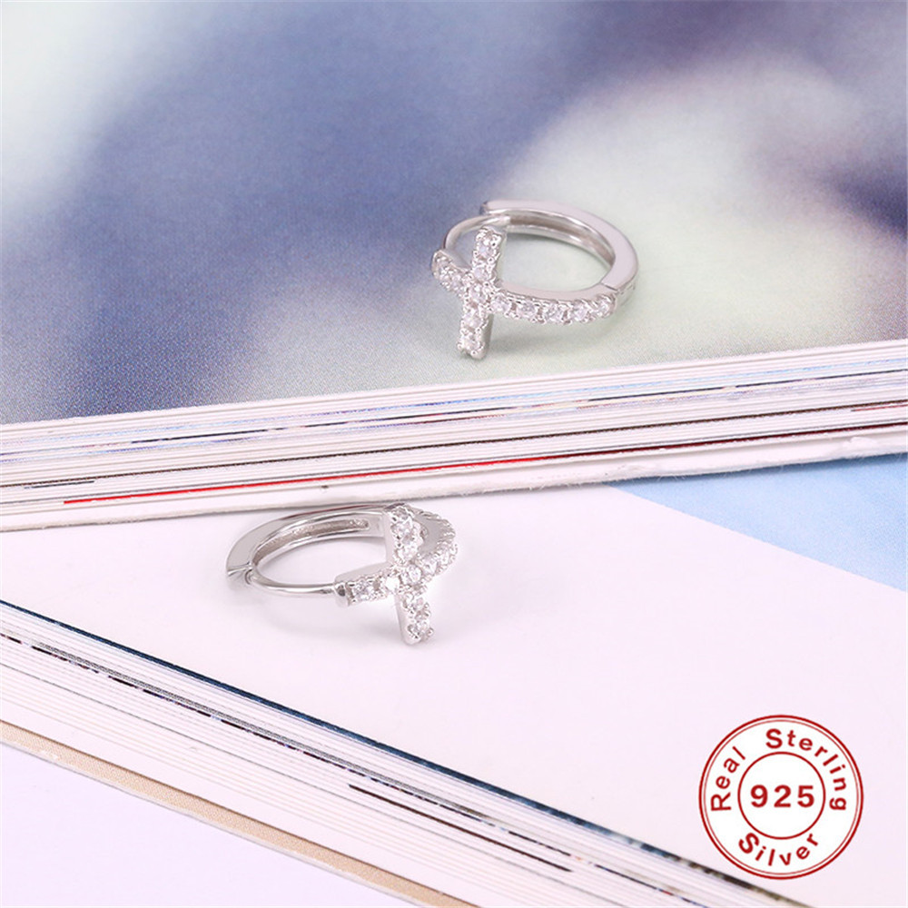 5g Weight 1 Pair 925 Sterling Silver Cross Zircon Earrings