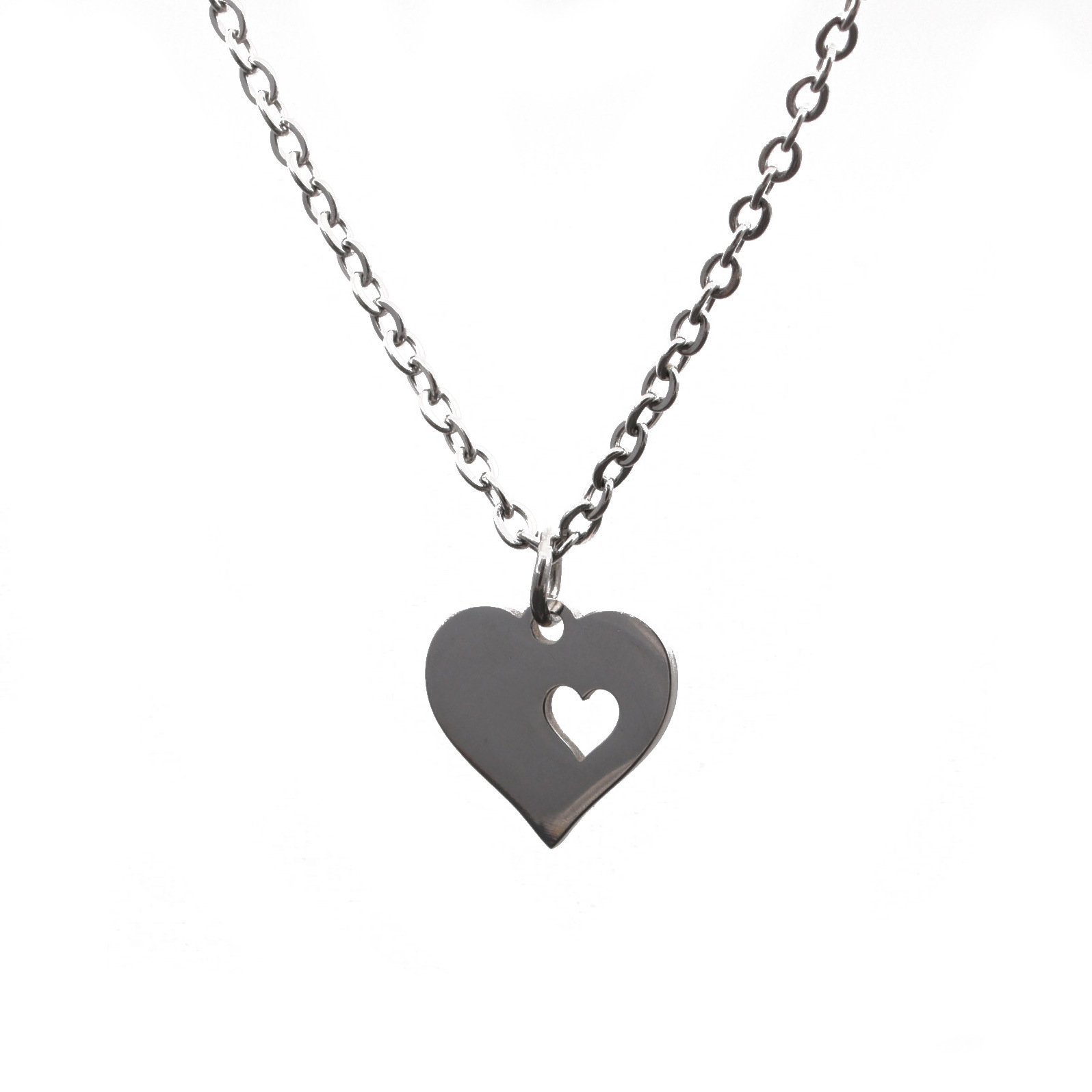 Stainless Steel Fully Polished Heart Pendant Necklace display picture 3