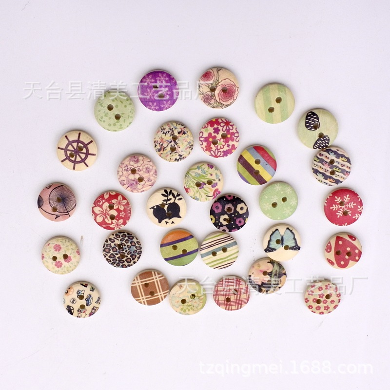 15mm pintado impreso botón madera decorativo impreso Bowl hebilla/Pan hebilla 100 un paquete