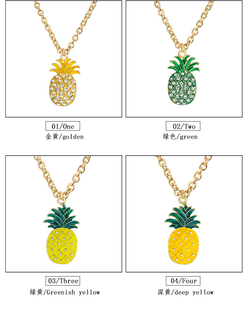 Simple fashion  rhinestone alloy fruit pineapple necklace