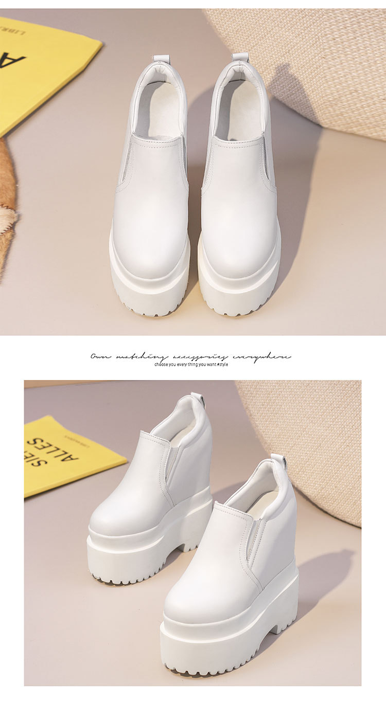 Giày sneaker nữ đế dày 16 cm tăng chiều cao phong cách trắng đơn giản — màu đen chi tiết 9