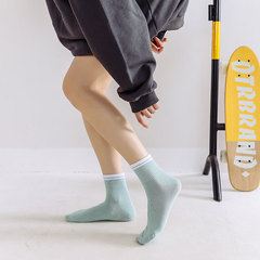 襪子女秋冬中筒襪羅口分色高橡筋堆堆襪女長筒百搭女襪棉襪女