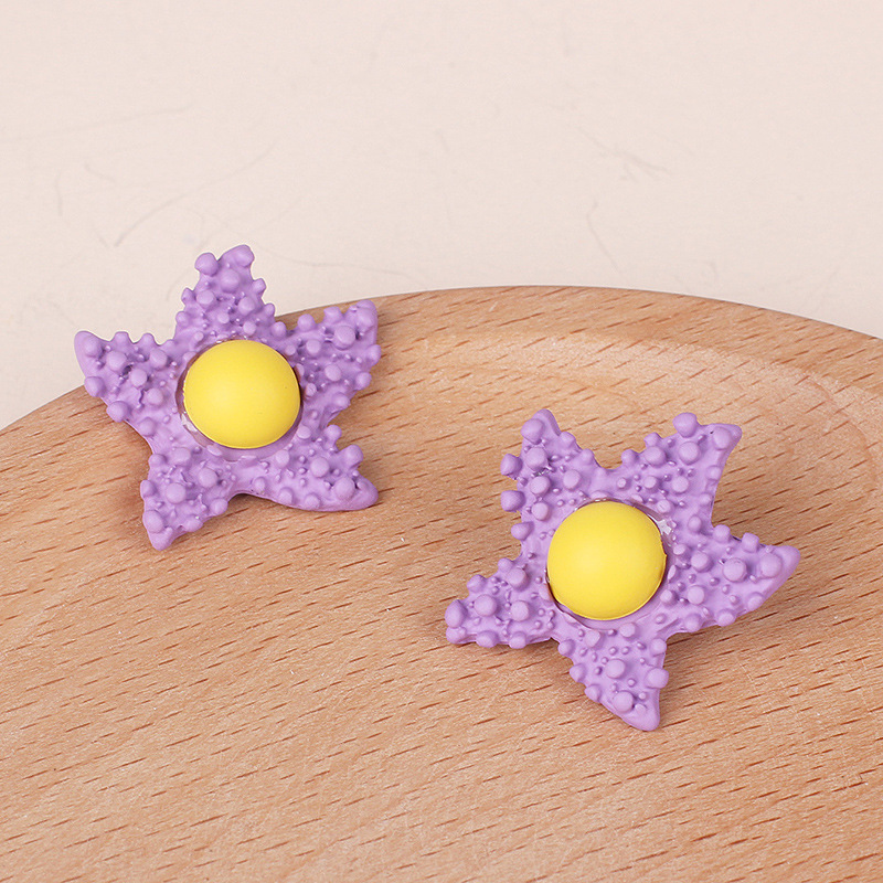 10g Weight Earrings, Ear Studs Classification Wedding, Travel Occasion Alloy Material Women'S Gender Simple Style Style Purple Color Korea Candy Color Childlike Egg Yolk Star Earrings Purple Star Cute Flower Earrings Wholesale Nihaojewelry 5