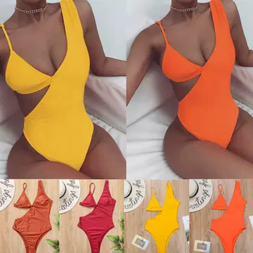 New Style One-piece Solid Color Triangle Cup Sexy Swimsuit Bikini Foreign Trade Female Swimwear - ShopShipShake