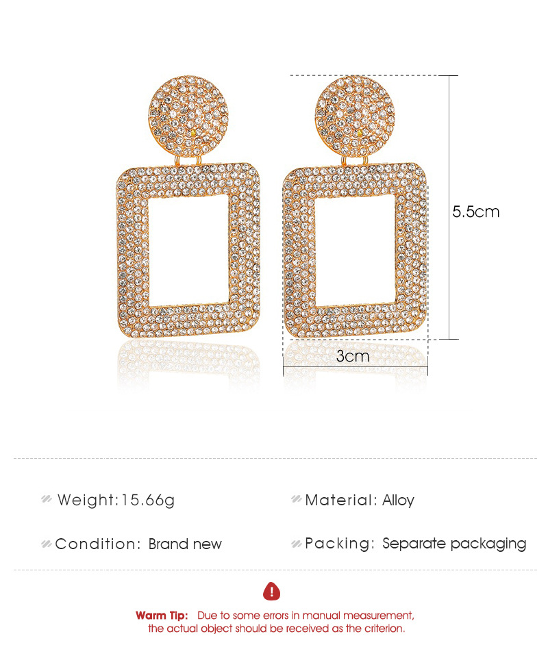 الأزياء المبالغة الأقراط فلاش الماس هندسية مربع الأقراط الرجعية الماس أقراط للنساء Nihaojewelry بالجملة display picture 1