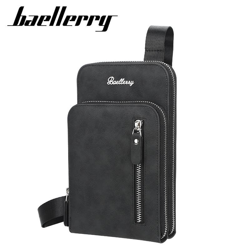 baellerry男士钱包欧美大容量双拉链斜跨胸包时尚青年竖款手机包