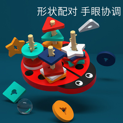 Beetle boy girl initiation cognition shape children wooden  Building blocks baby Early education Puzzle toy
