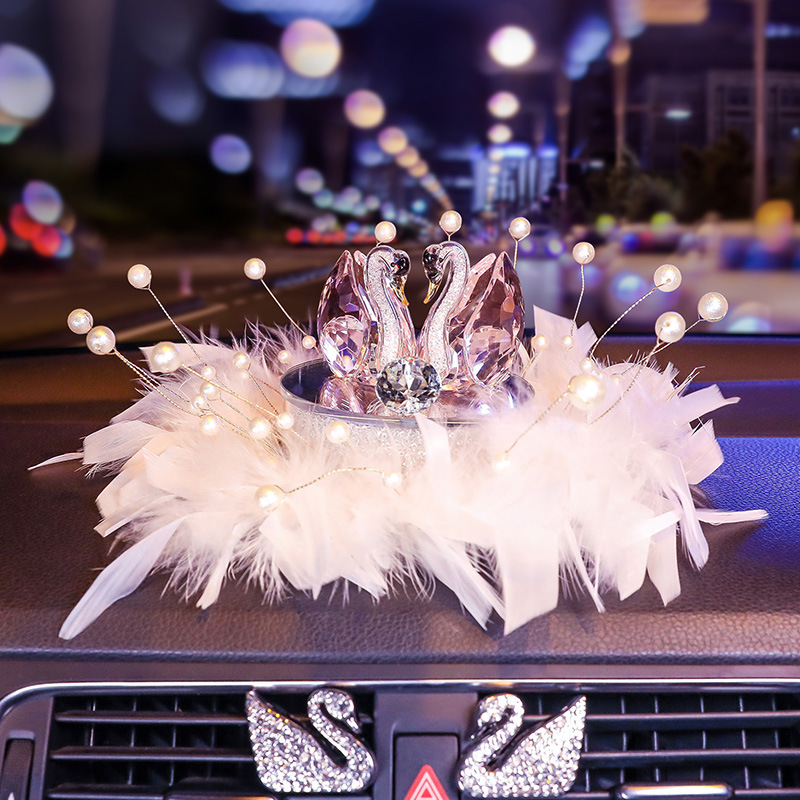 핑크 백조 향수 시트 + 깃털 장식 + 진주 장식