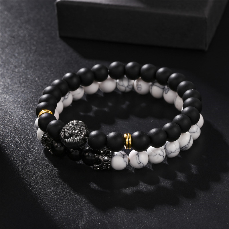 New Fashion Frosted White Turquoise Zircon Crown Lion Head Bracelet Wholesale display picture 8
