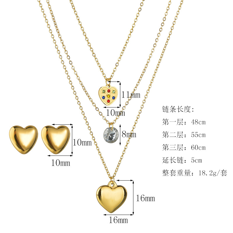 New Peach Heart Color Diamond Love Necklace Set display picture 1