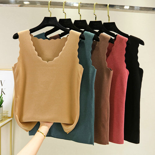 Live Streaming Cross-border New Women's  Two-Sided Fleece Petal Collar Ruffle Sleeve Slim Fit Autumn Winter Tank Top