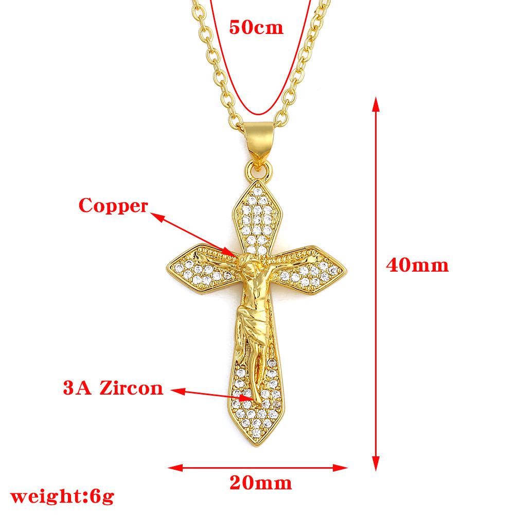 Collar De Circonitas Con Colgante De Cruz De Jesus display picture 1