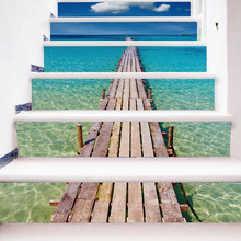 巨創跨境貨源PVC貼紙3D自粘式6片樓梯貼 牆貼 家居裝飾 海邊甲板