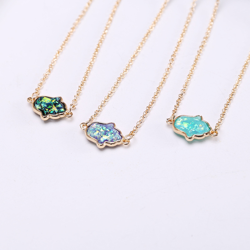 simple semi-precious stone palm pendent necklace