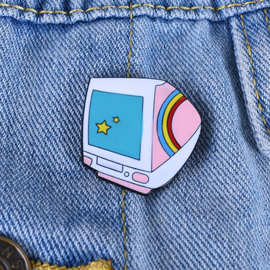 卡通时尚五星彩虹标志双打游戏手柄台式电脑组合设计胸针潮流衣饰