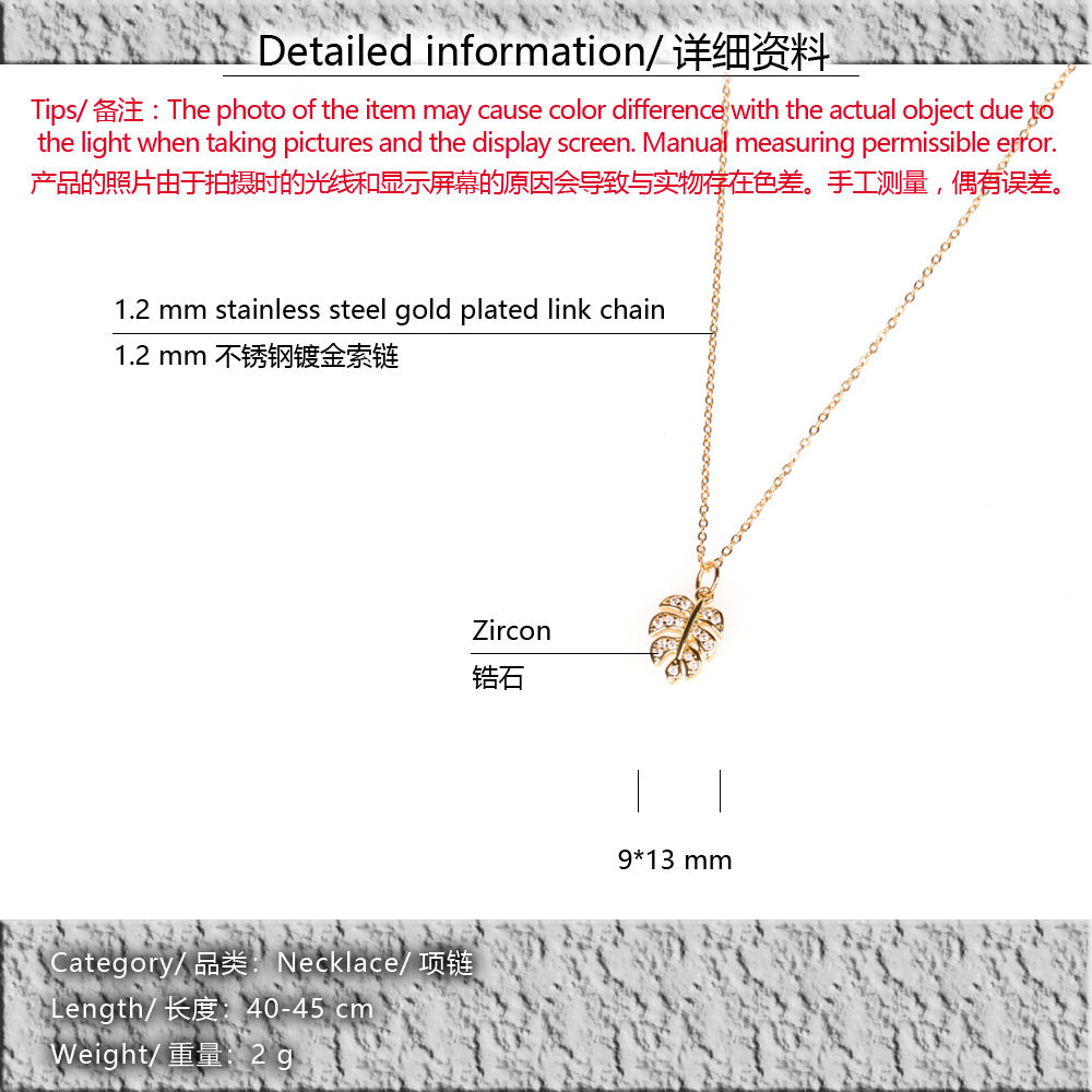 New Leaf Simple Diamond Leaf Women's Copper Pendant Clavicle Chain Fashion Accessories display picture 1