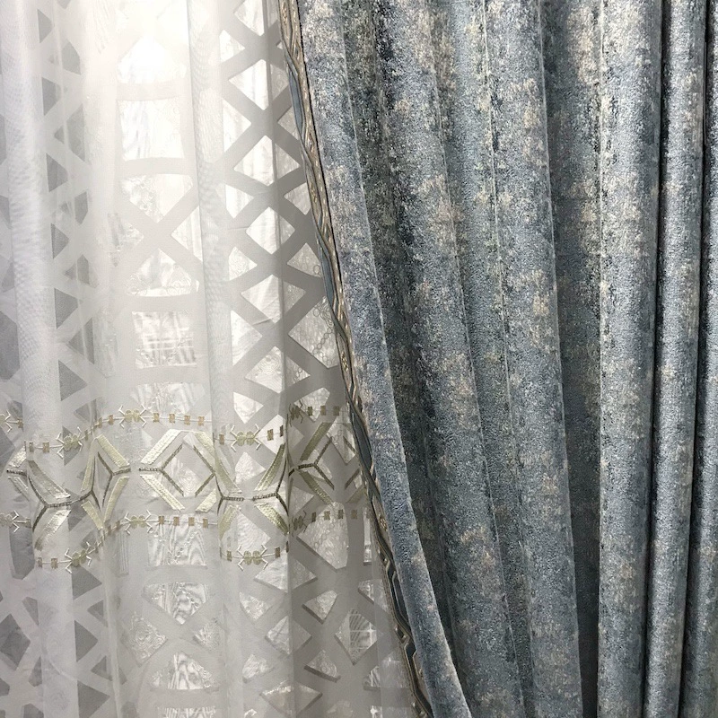 Modern High-precision Curtains for Living Room Dining Bedroom Custom Gray Blue Luxury Niche Custom Flannel Blackout Curtains