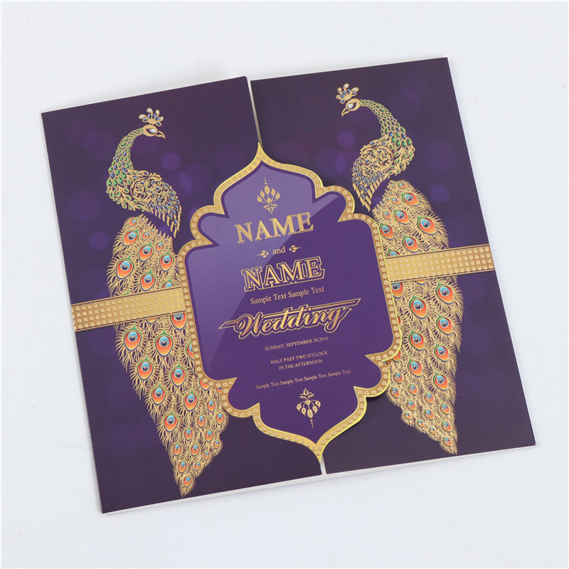 Wholesale color-printed logo, gold-embossed exquisite peacock wedding invitations, customized couple love birthday cards detail image 5