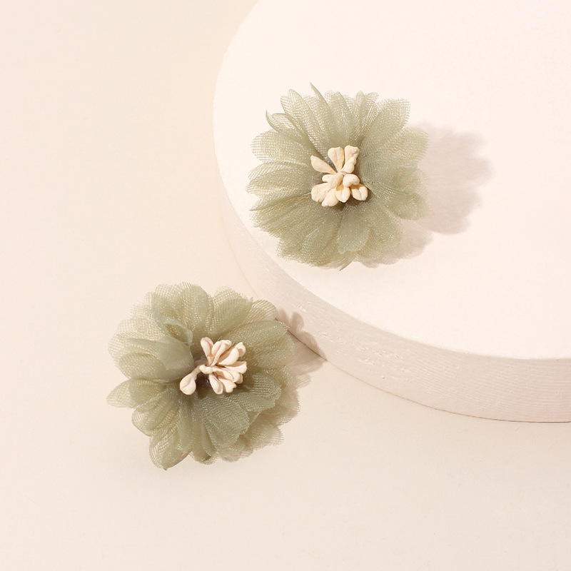 3g Weight Earrings Classification Housewarming, Anniversary, Business, Wedding, Travel, Birthday, Festival Occasion Chiffon Material Flower Pattern Women'S Gender Simple Style Style Purple, Green Color Korea Three-dimensional Mesh Chiffon Flower Retro Port Style Purple Earrings Wholesale 10