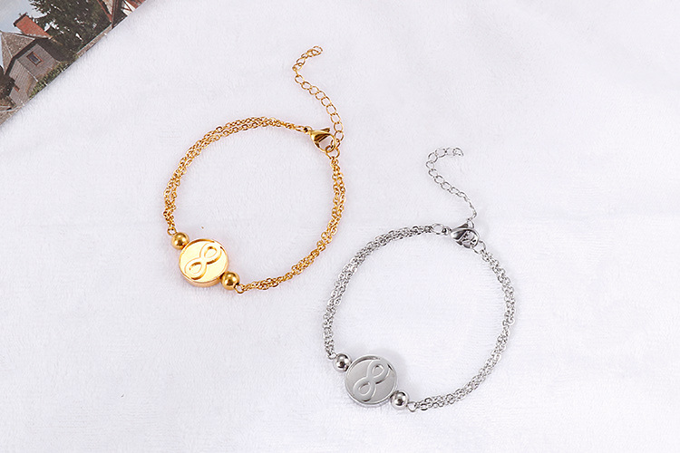 Europe And America Cross Border Supply Wholesale Creative Stainless Steel 8-word Double-layer Necklace Bracelet Combination Female Accessories Set display picture 2