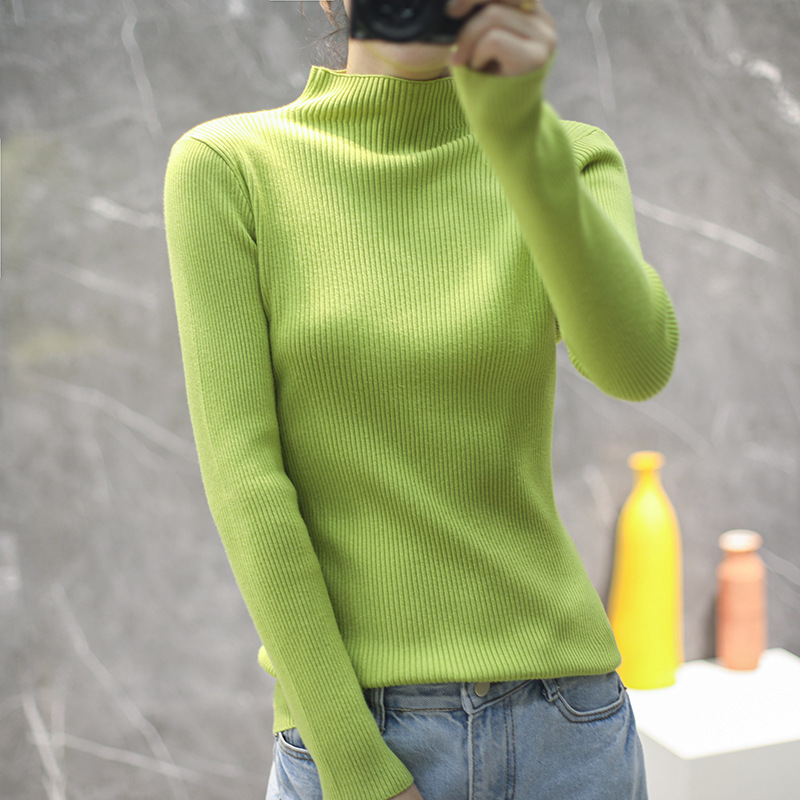 Half-high Collar Apricot Base Sweater Women's Pullover Sweater Short Solid Color Warm Inner Sweater Non-wool New Arrival