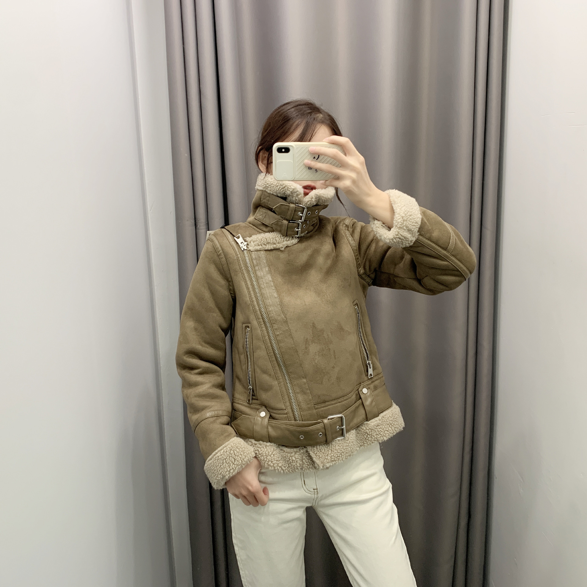 wholesale suede thickened jacket short locomotive jacket lamb hair jacket  NSAM3135