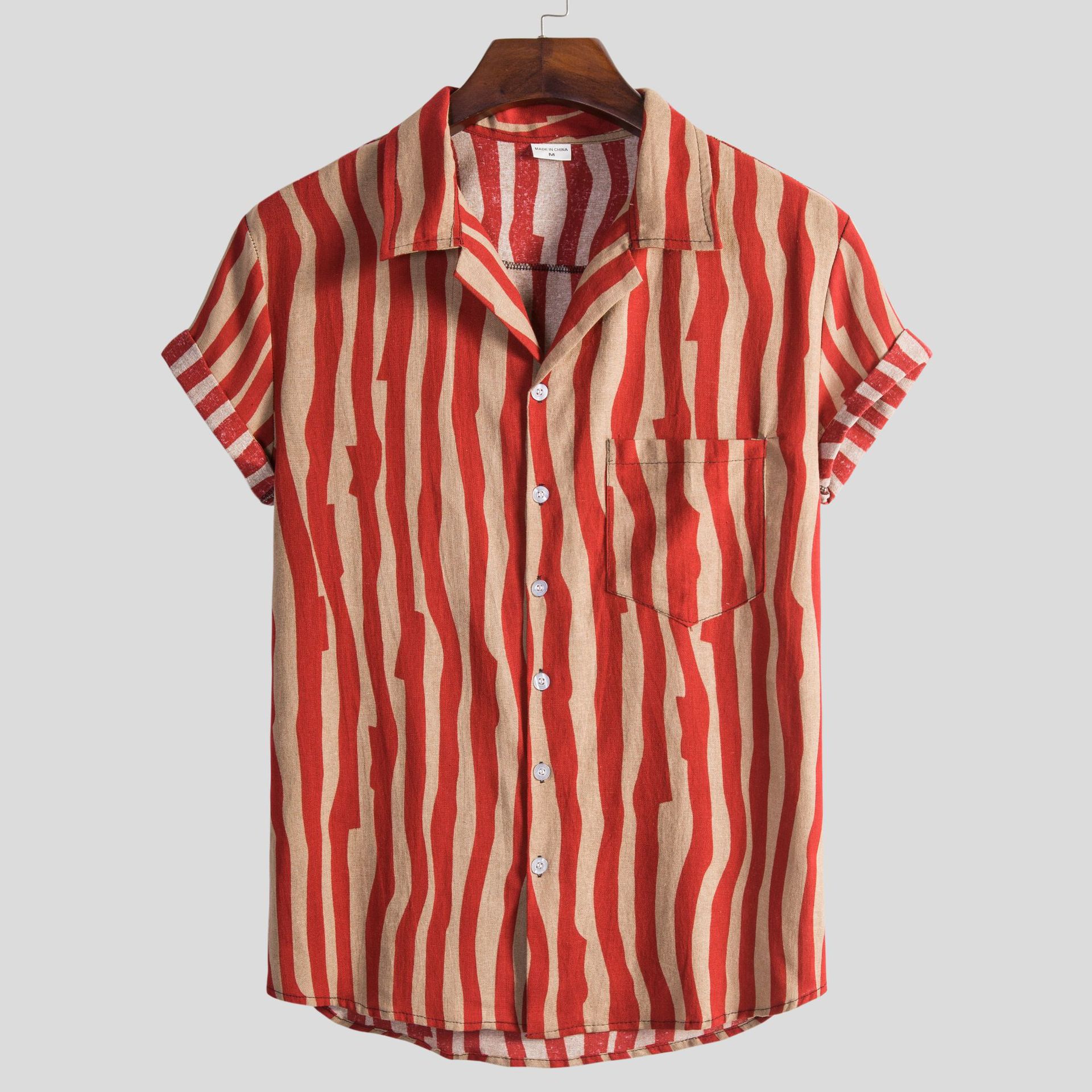 Foreign trade men's striped shirt 2021 s...