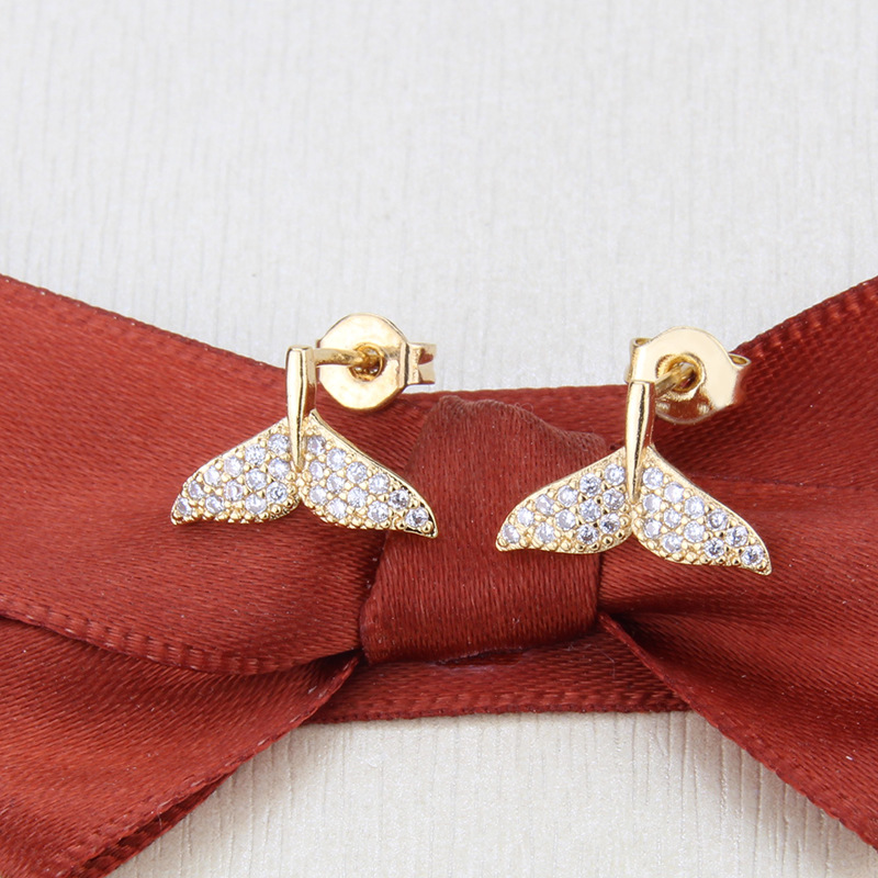Unisex Gender Inlaid Zirconium Fishtail Gold-plated Earrings Necklace Set