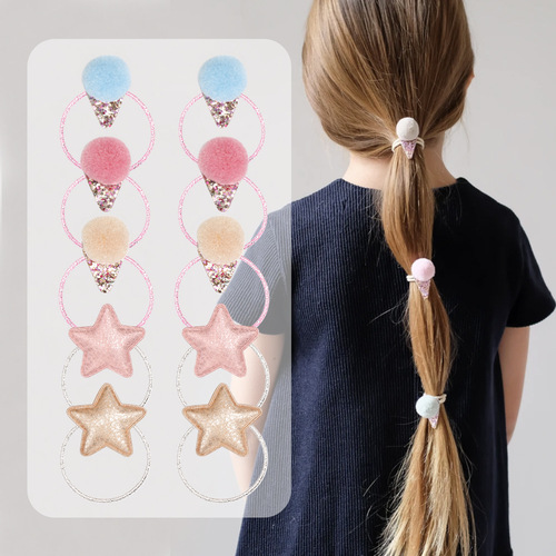 20917 spring and summer hair ball hair tie Korean children's high elastic hair rope five-pointed star sequins will not hurt the hair elastic band