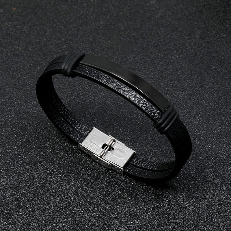 simple smooth stainless steel menu0027s leather bracelet