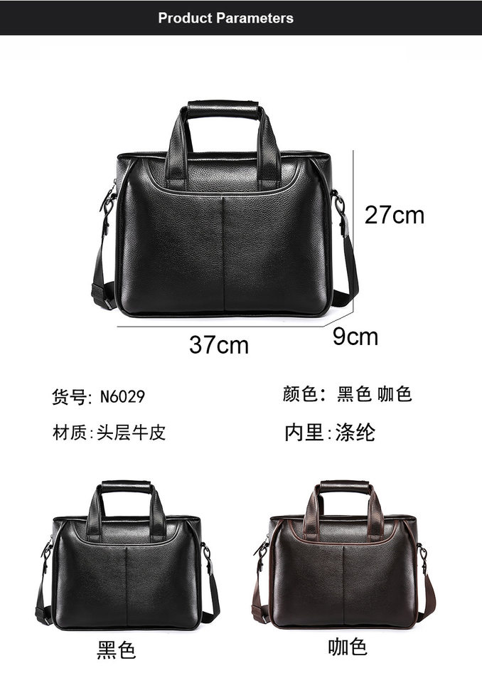 Túi đeo chéo nam da bò thật vân vải thiều, túi đeo vai ngang kiêm túi xách công sở 37×27×9 cm — Màu cà phê, Màu đen chi tiết 8