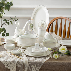 Set of tableware for home use, origin factory from Jingdezhen, minimalist bone china tableware set with bowls and chopsticks, gift wholesale, dinner plate