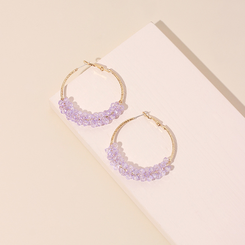 Coréen Exagéré Géométrique Grand Cercle Violet Boucles D&#39;oreilles En Cristal Transparent Hipster Boucles D&#39;oreilles Simples En Gros Nihaojewelry display picture 3