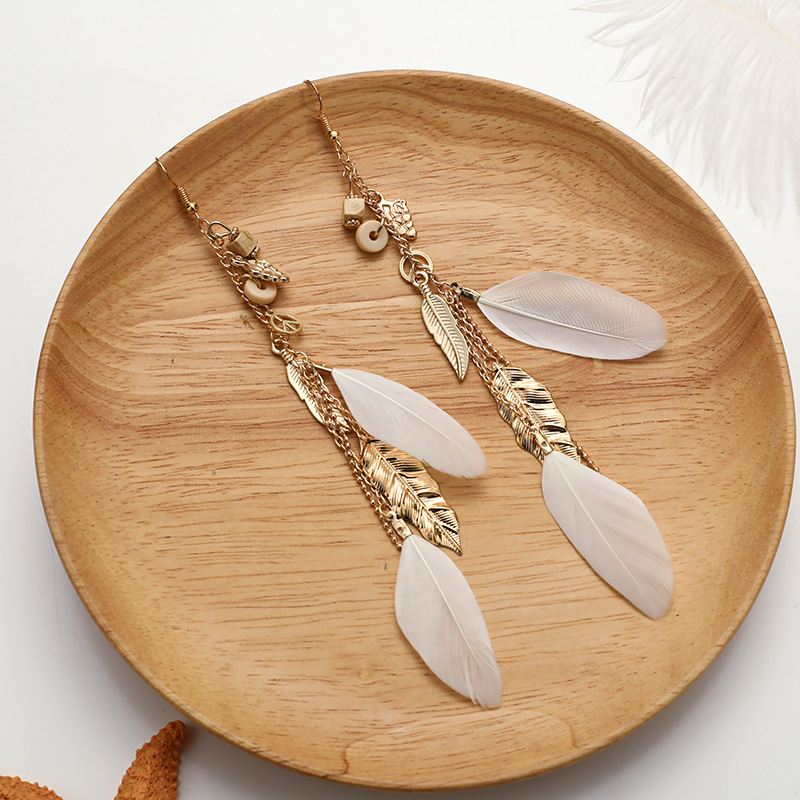 Wholesale Jewelry 1 Pair Ethnic Style Color Block Feather Drop Earrings display picture 1