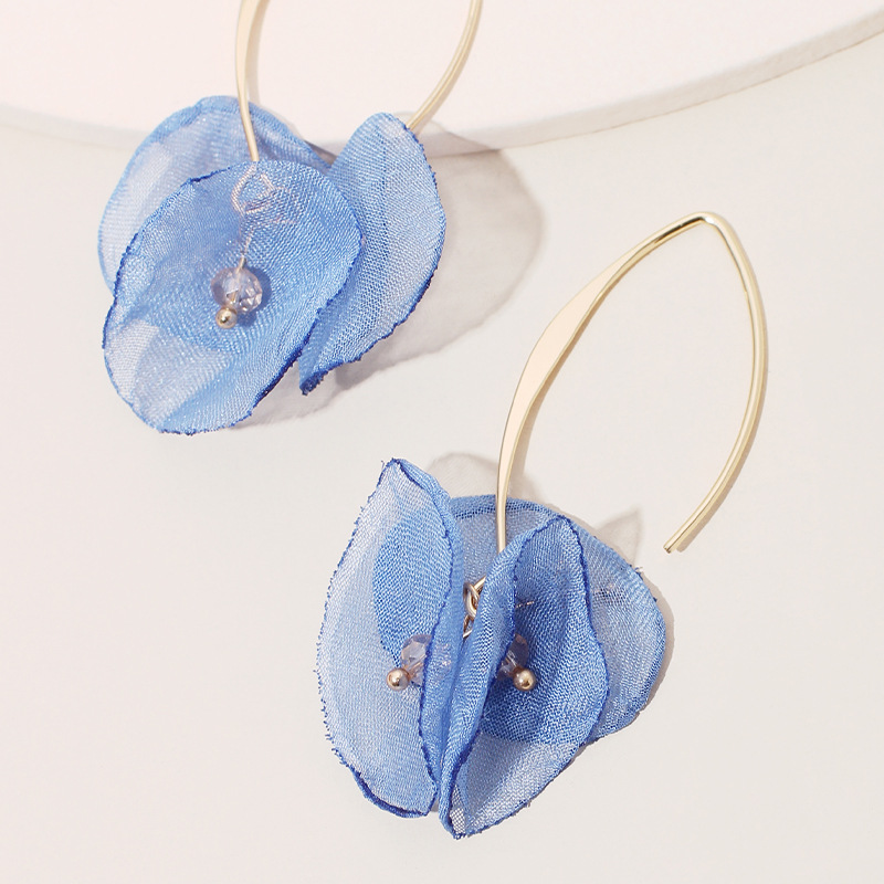 4g Weight Earrings Classification Housewarming, Anniversary, Business, Wedding, Travel, Birthday, Festival Occasion Alloy Material Flower Pattern Women'S Gender Sweet Style Rose Red, White, Beige, Pink, Red, Green, Blue, Yellow, Black Color Korean Summer New Lace Mesh Flower Earrings Color Petal Earrings Wholesale Nihaojewelry 17