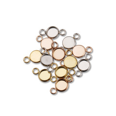 Stainless steel round double-ear pendant accessories with a 6mm inner diameter, gemstone setting with precision polished base