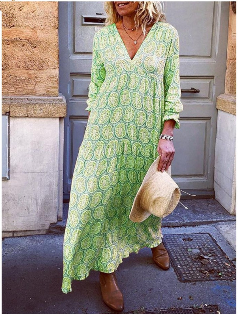 Polyester Fabric Type Mid Waist Waist Line Street Occasion V Neck Neckline Regular Fit Fit Type Wholesale Women's Streetwear Printing Printing Street V Neck Long Sleeve Regular Dress