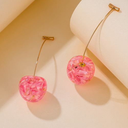 Japan and Korea hot selling cherry dried flower earrings cute resin fruit earrings ins sweet cherry women's earrings wholesale