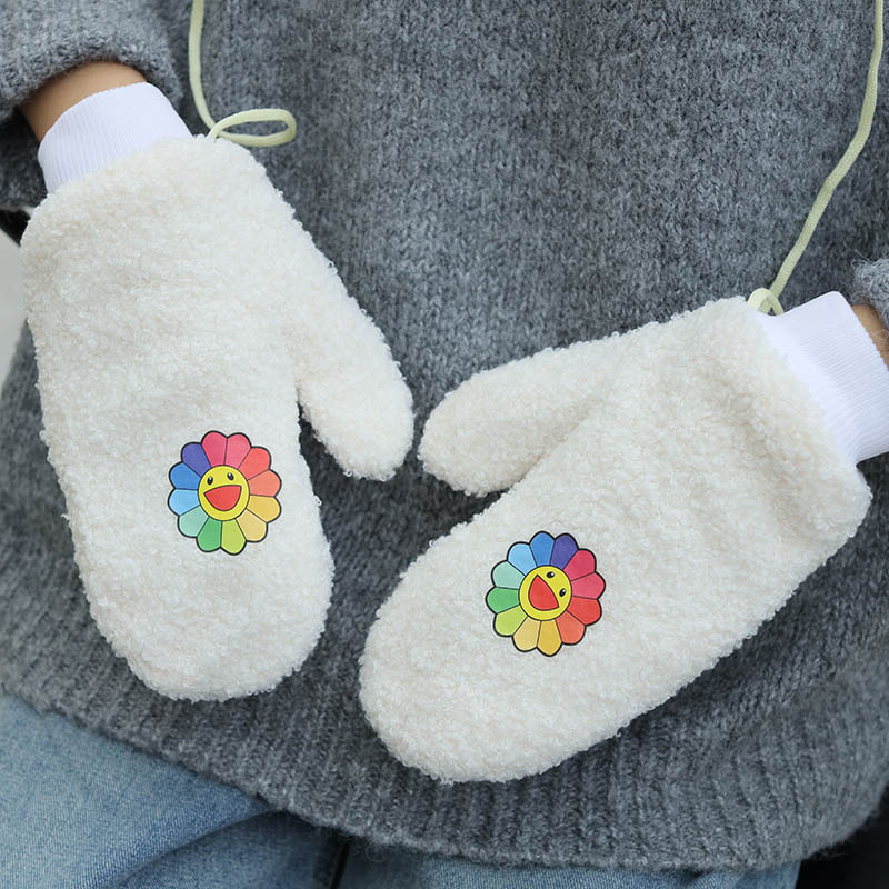 Autumn and winter new pattern Teddy student Mittens glove Plush thickening keep warm Cold proof Plush printing halter glove