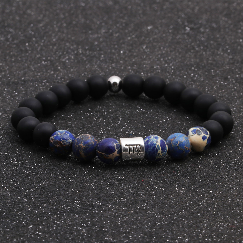 Twelve Constellation Couple Bracelets Natural Emperor Stone Beaded Black Frosted Bracelet DIY Men an