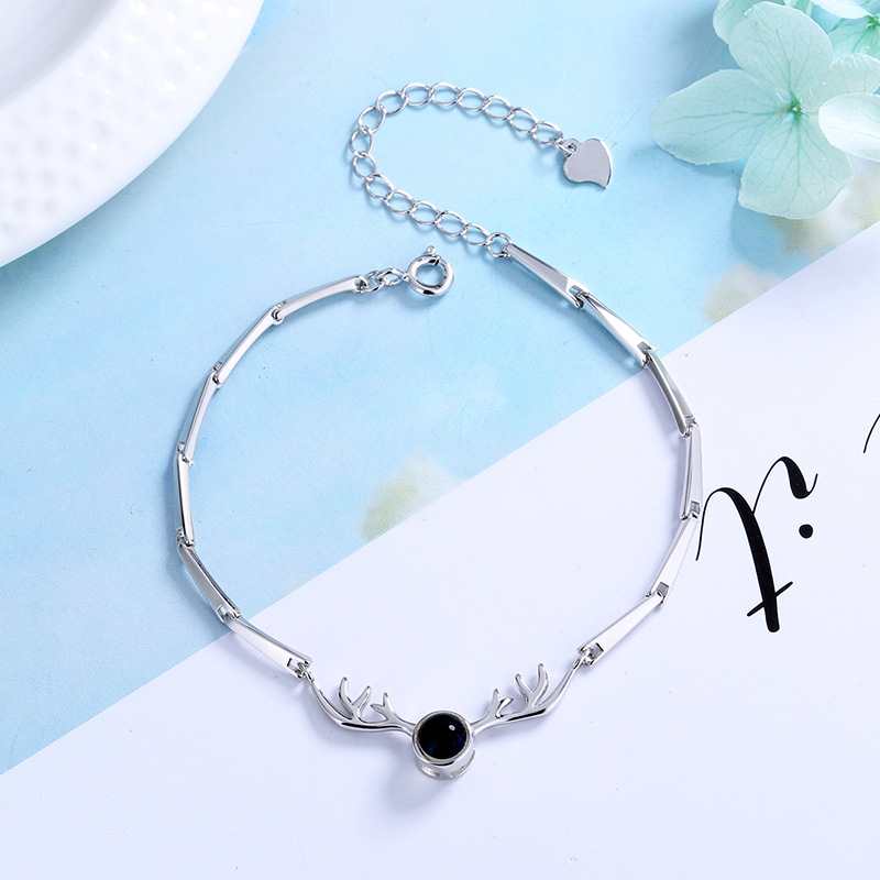 S925 sterling silver deer with you projection antlers bracelet for…