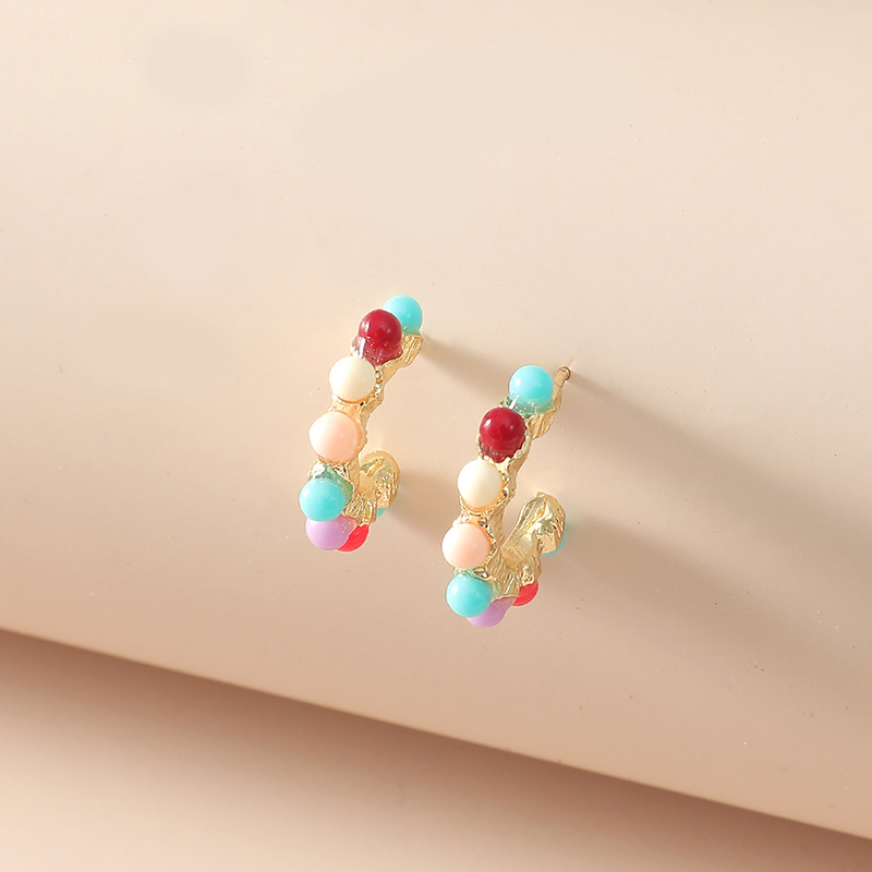 Retro C Shape Alloy Artificial Gemstones Earrings Ear Studs display picture 3