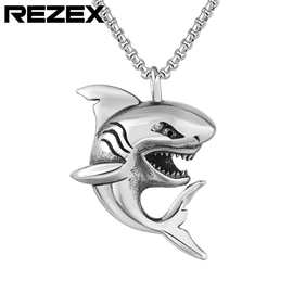 HF660 欧美个性朋克鲨鱼男士钛钢吊坠项链 外贸饰品批发
