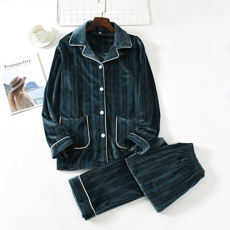 LH男島縦縞モミのグリーンパジャマカバー