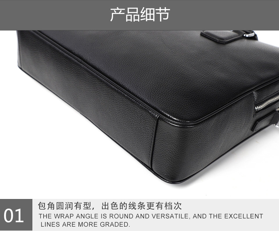Túi xách tay nam công sở da bò lớp đầu kiểu ngang dung tích lớn 38×29,5×9 cm — Màu đen chi tiết 14